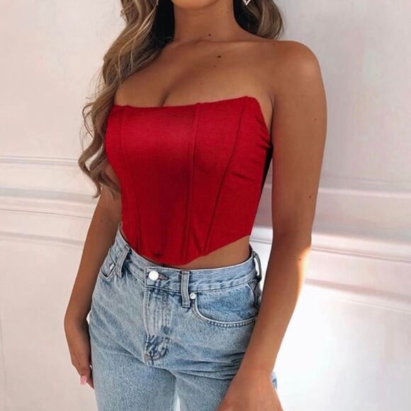 Source Unknown Tops - Red Strapless Corset Top